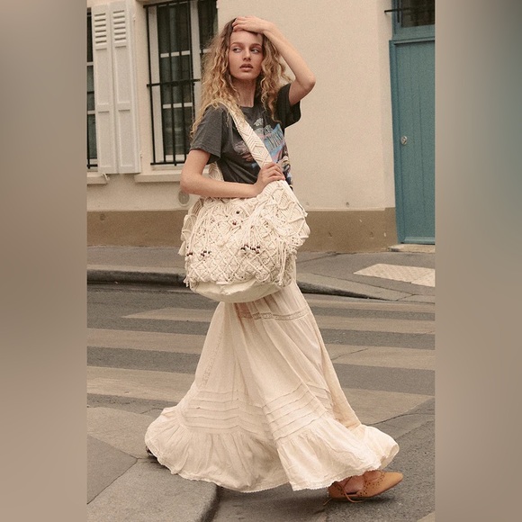 Spell Handbags - Spell Anthropologie “Sister Honey” Cream Macrame Boho Beach Tote Shoulder Bag